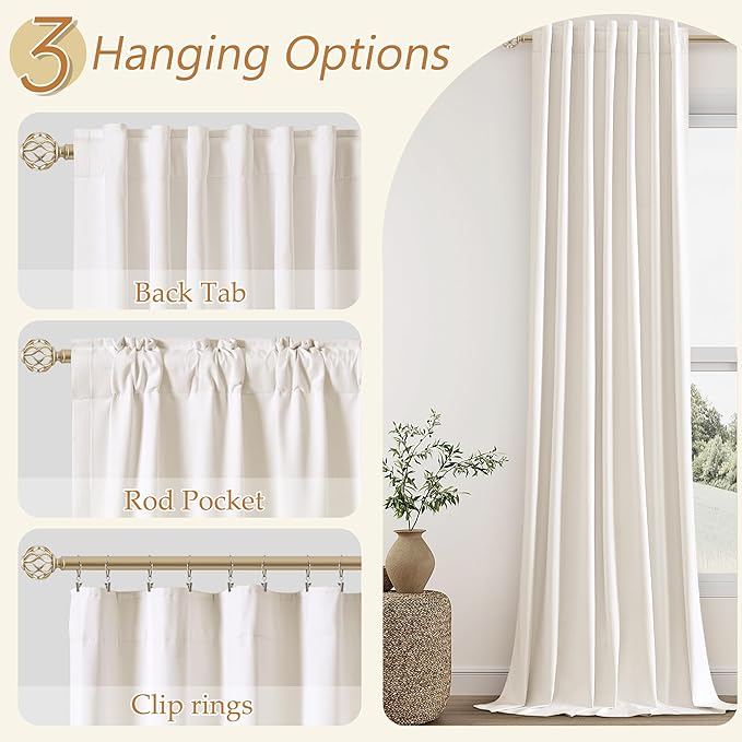 Ivory 100% Blackout Linen Curtains 63 Inch Length 2 Panels Set - Image 5