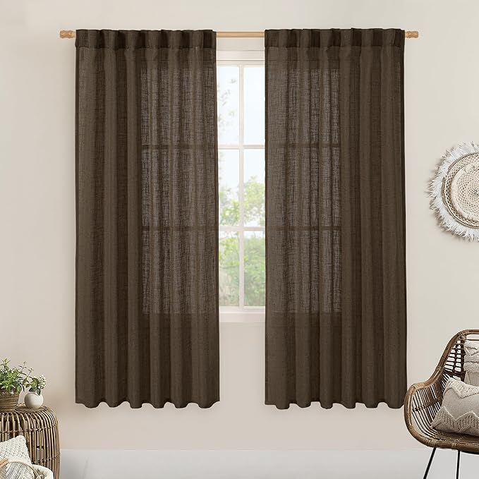 LAMIT Linen Curtains 68 Inch Length 2 Panels, Light Filtering Panels Back Tab by LAMIT