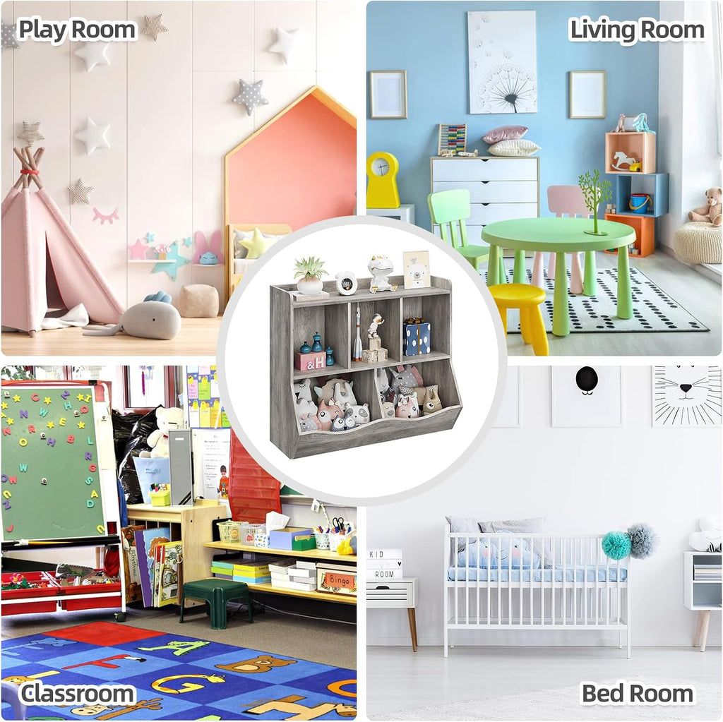 IDEALHOUSE Toy Bookshelf and Bookcase, Multi Shelf with Cubby Organizer Cabinet for Storage Books and Toys, for Bedroom, Playroom, Hallway