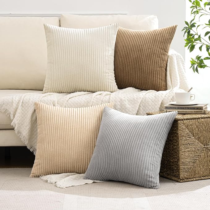 MIULEE Boho Farmhouse Throw Pillow Covers 18x18 Inch Set of 4 Neutral Rustic - Image 2
