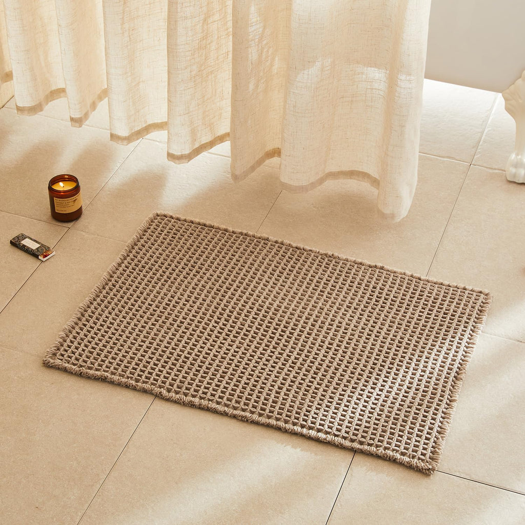 TYUU Waffle Bath Mat, Boho Bathroom Rugs Non Slip, 30x20 Beige