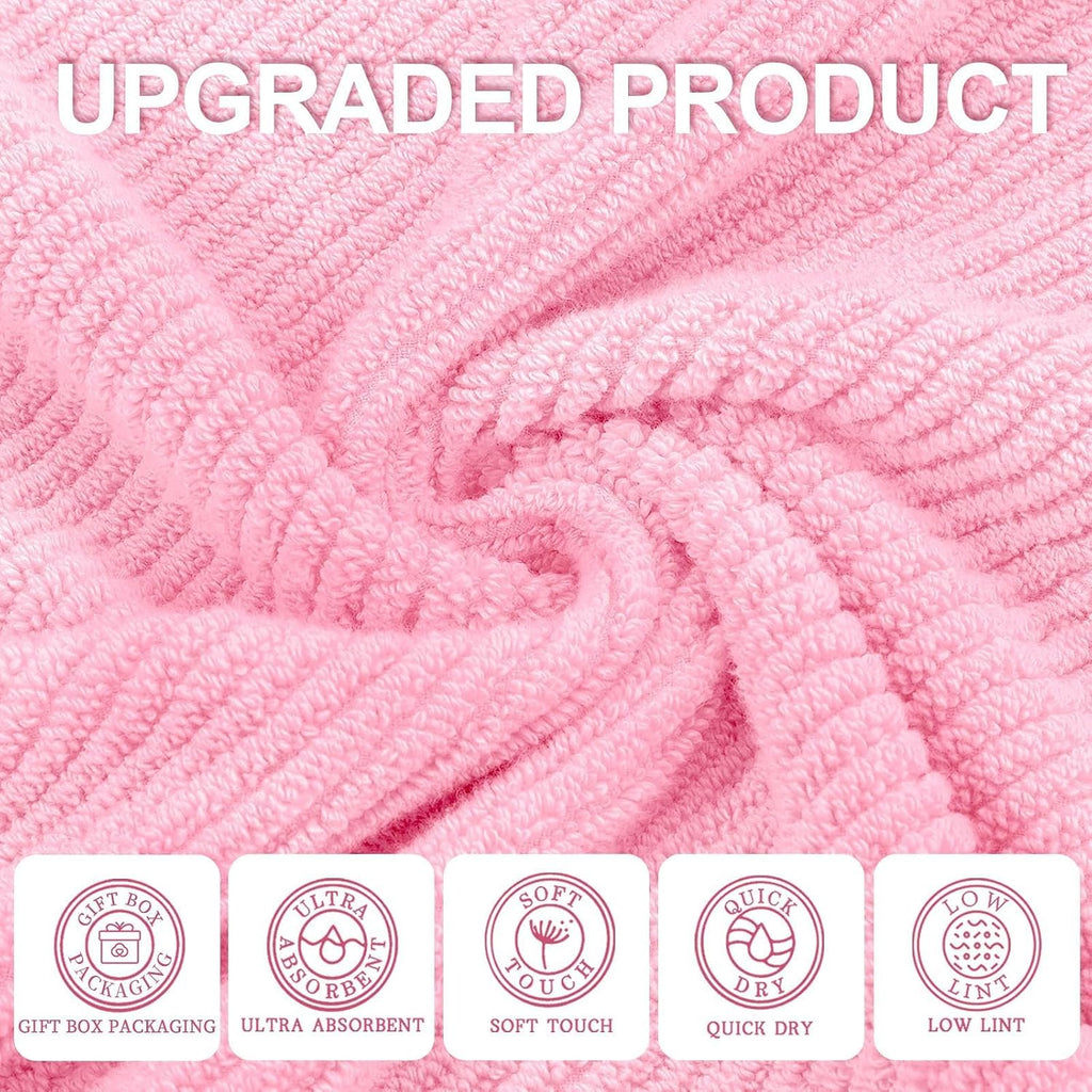 Towels for Bathroom, Cotton, Quick Dry, Thick, Pink
