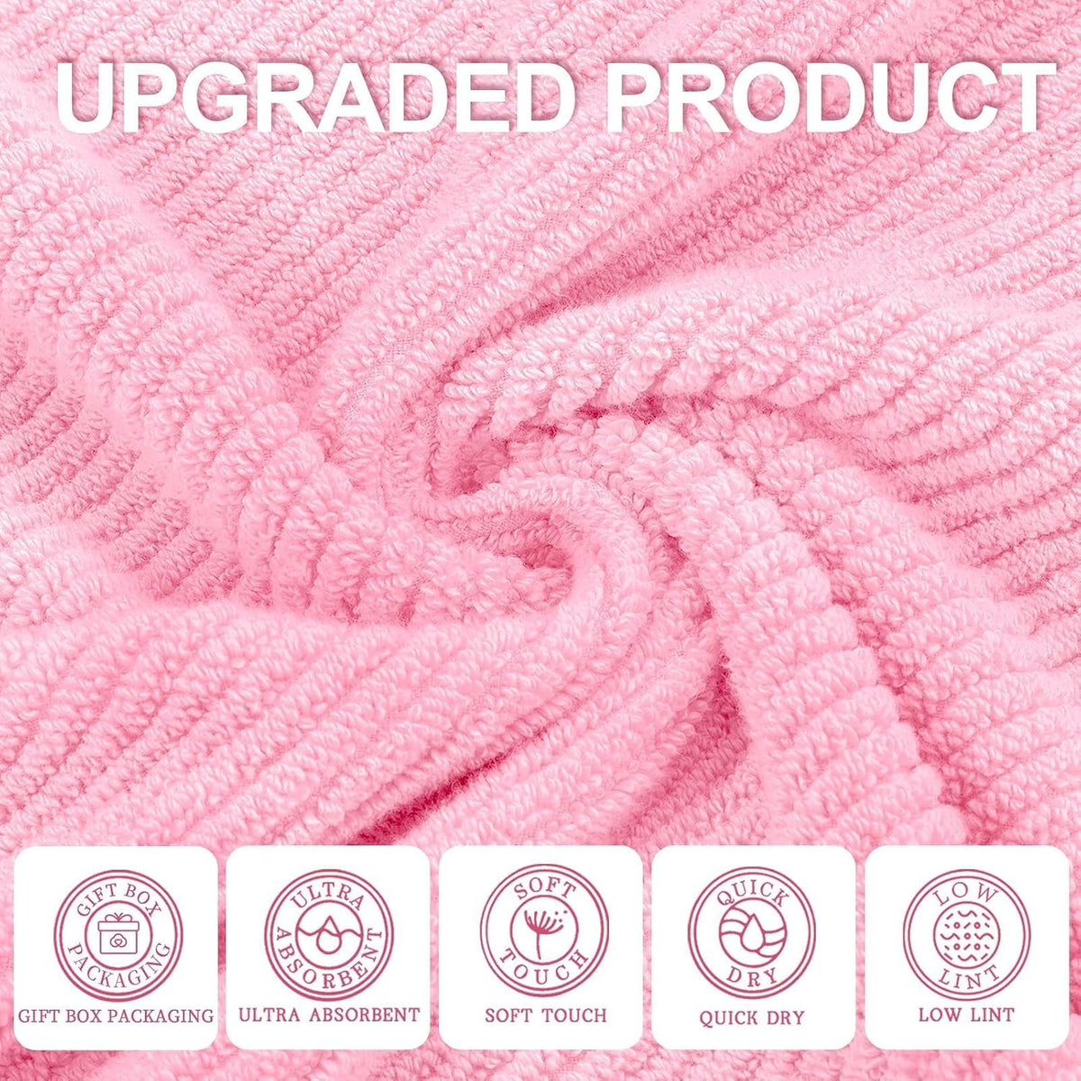 Towels for Bathroom, Cotton, Quick Dry, Thick, Pink