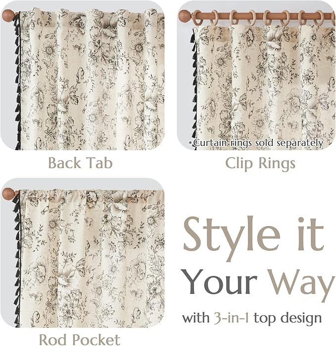 jinchan Linen Blend Curtain Floral Curtains - Image 6