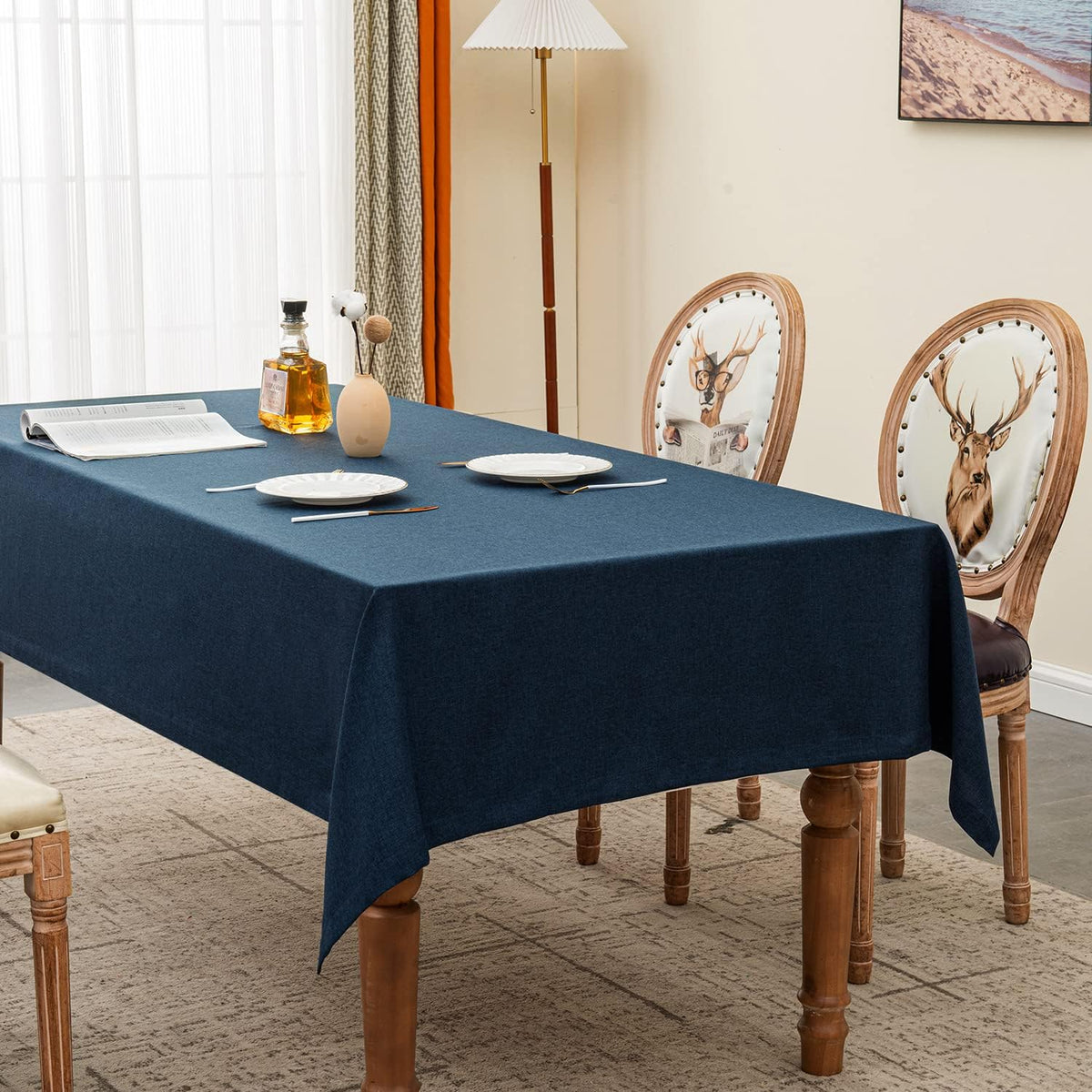 BALCONY & FALCON Rectangle Table Cloth Waterproof Dark Blue 55"x71"