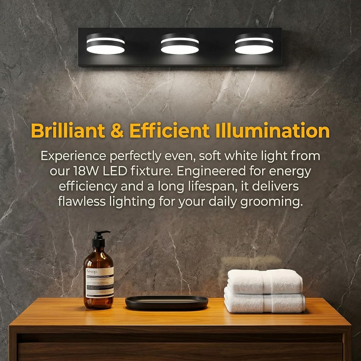 3-Light Bathroom Vanity Light Over Mirror, 24 Inch Dimmable Matte Black LED Vanity Lighting Fixtures, Modern Bathroom Wall Light Fixtures with 350° Rotating Head, Cool White 5500K