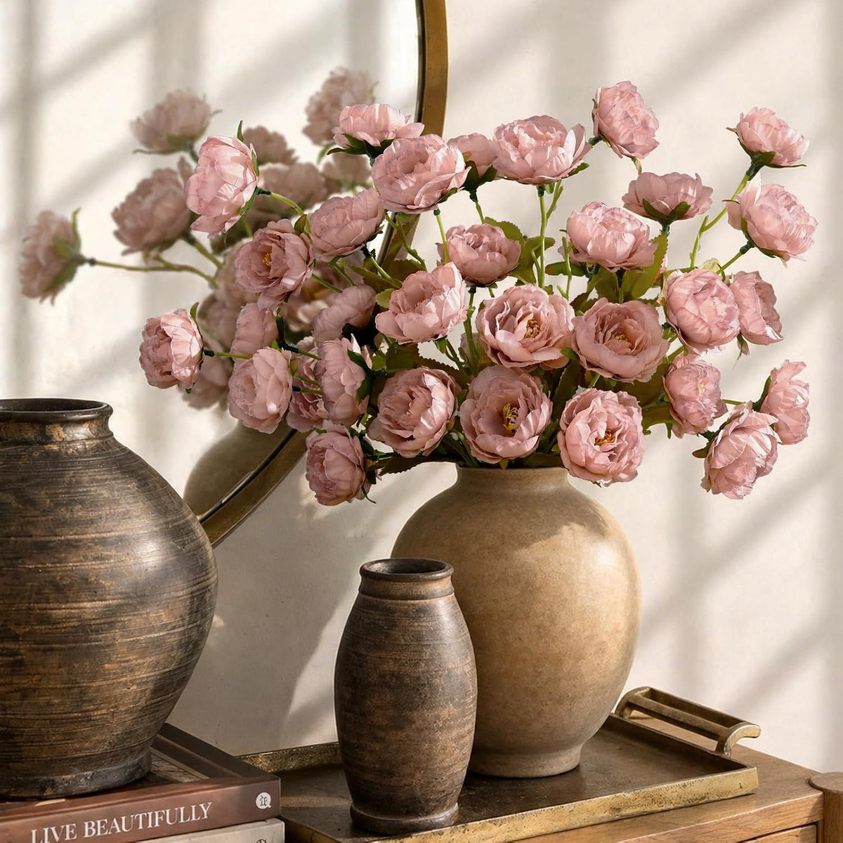 Waipfaru 6Pcs Pink Peony Artificial Flowers for Vase