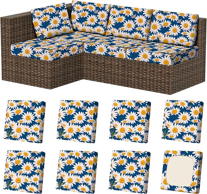 8Pcs Stretch Patio Cushion Covers, Outdoor Couch & Sofa Replacement Slipcovers by VORSHAPE