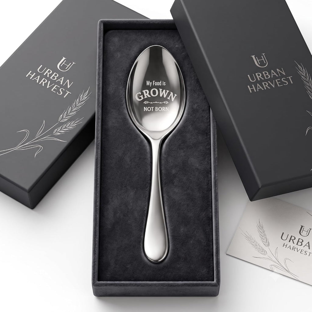 Spoons Silverware, Stainless Steel Coffee Spoons with My Food Is Grown Not Born Design, Reusable Decorative Spoon for Coffee, Tea, Desserts, Breakfast, Dining & Gifting