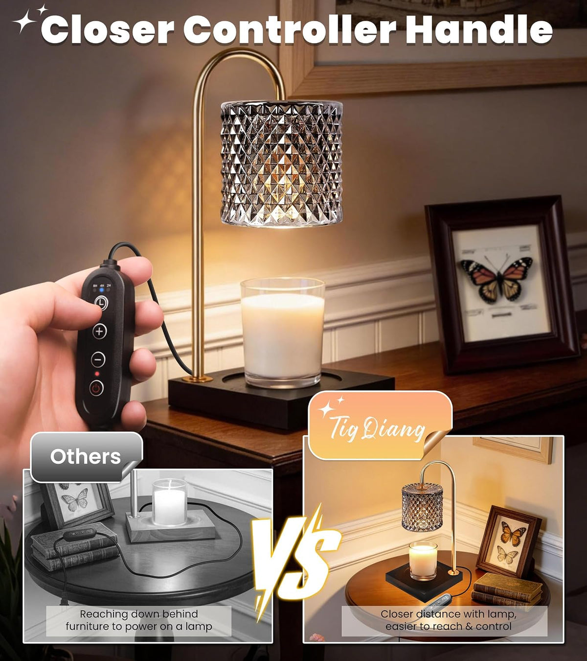 TigQiang Elegant Black Candle Warmer Lamp with Timer, Decor Gifts for Women