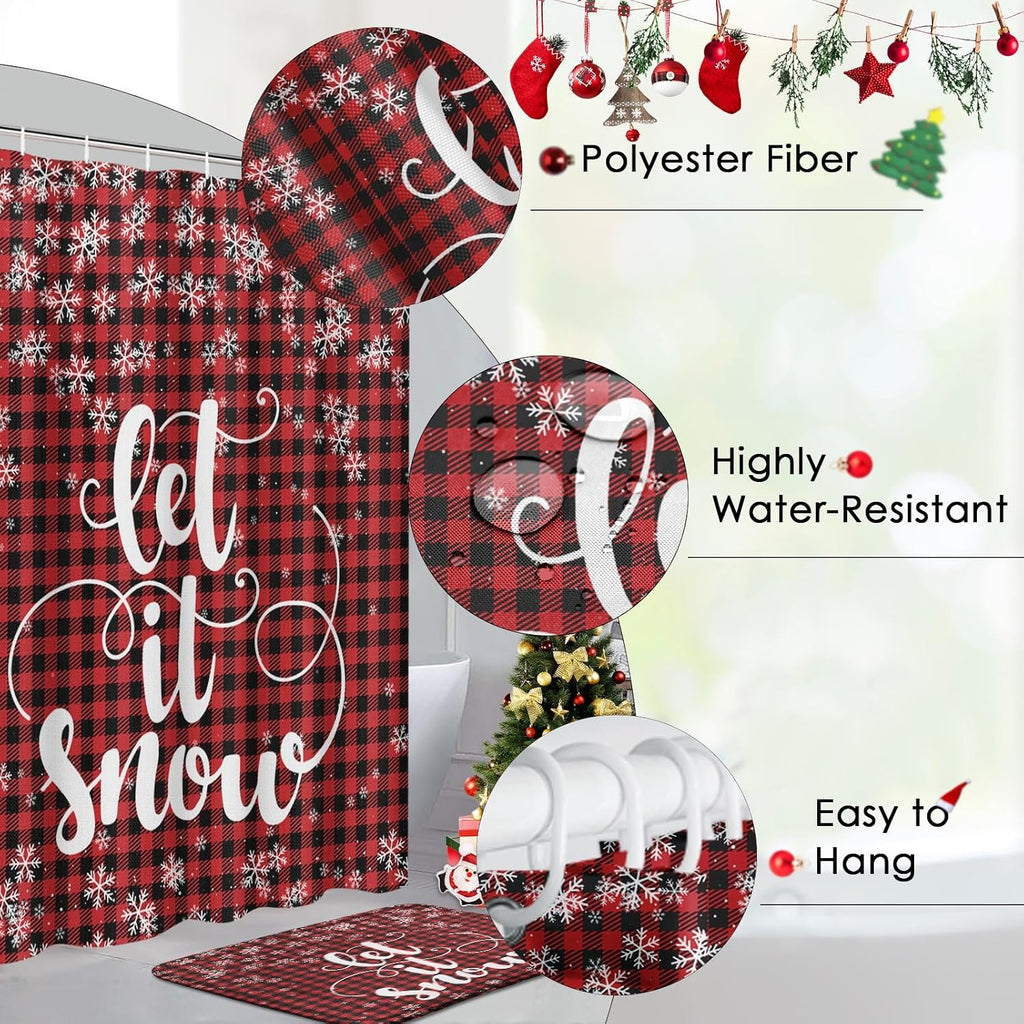 ArtSocket Christmas Bathroom Sets with Shower Curtain and Rugs, Buffalo