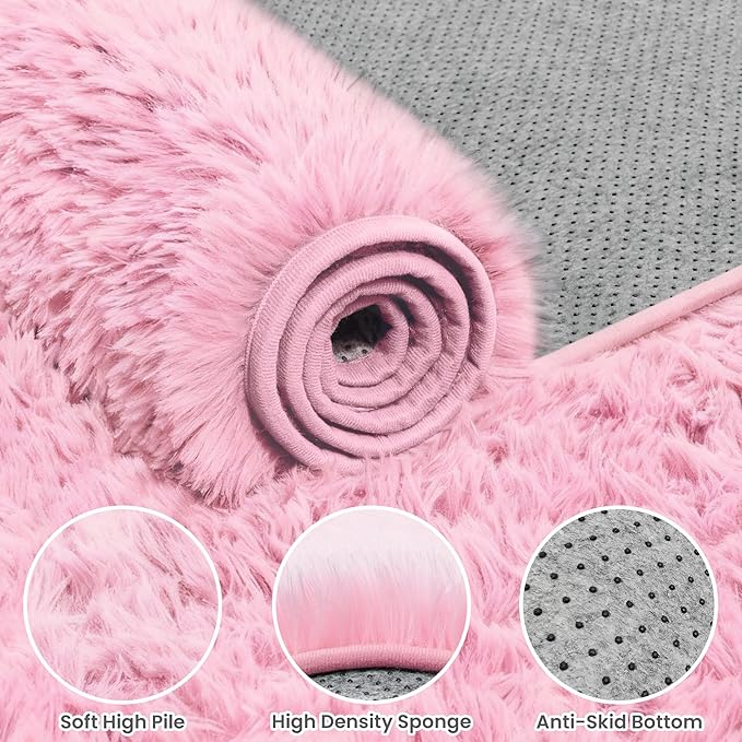 8x10 Area Rugs for Living Room Rug: Soft Fluffy Shag Light Pink Rugs for Bedroom - Image 6