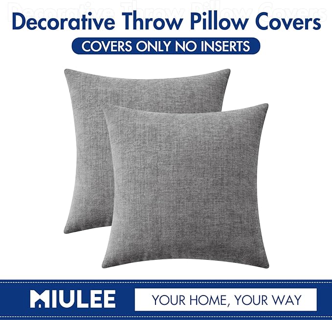 MIULEE Pack of 2 Couch Throw Pillow Covers 20x20 Inch Soft Dark Gray Chenille - Image 6