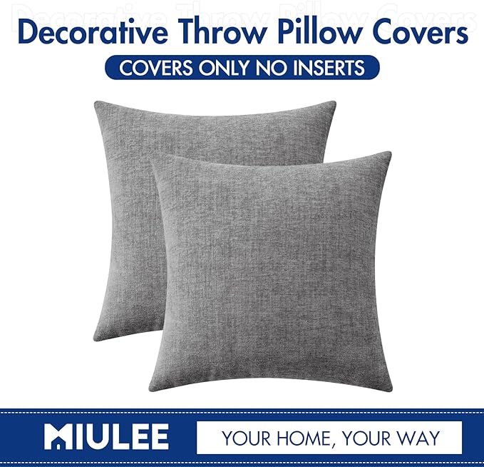 MIULEE Pack of 2 Couch Throw Pillow Covers 18x18 Inch Soft Dark Gray Chenille - Image 6