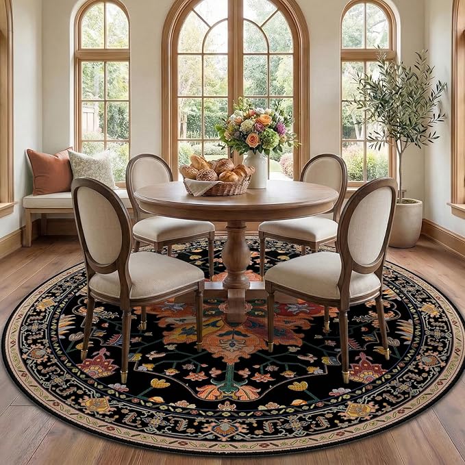 Area Rugs 7ft Washable Non-Slip, Floral Vintage Distress Print Pattern by RELEANY