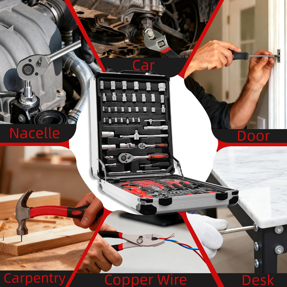515 PCS General Household Tool Kit Aluminum Trolley Case Tool Set for Men