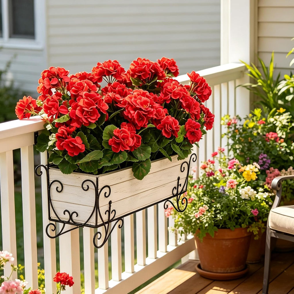 Artificial Geraniums Fake Flowers for Outdoors, 8PCS Red