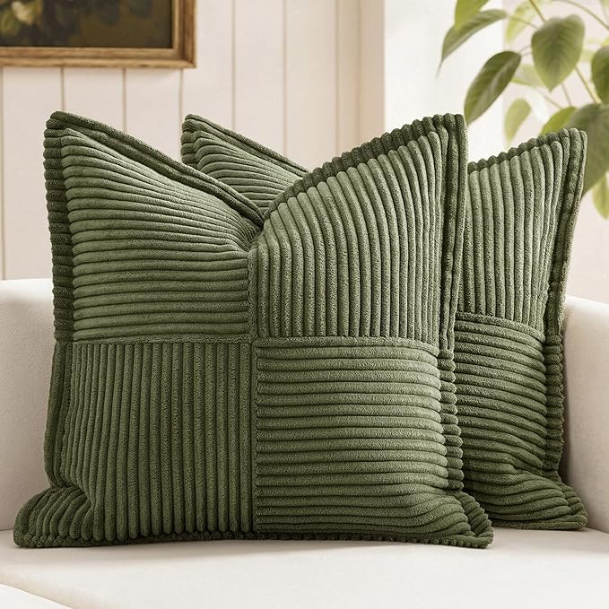 MIULEE Olive Green Corduroy Pillow Covers 16x16 Inch by MIULEE