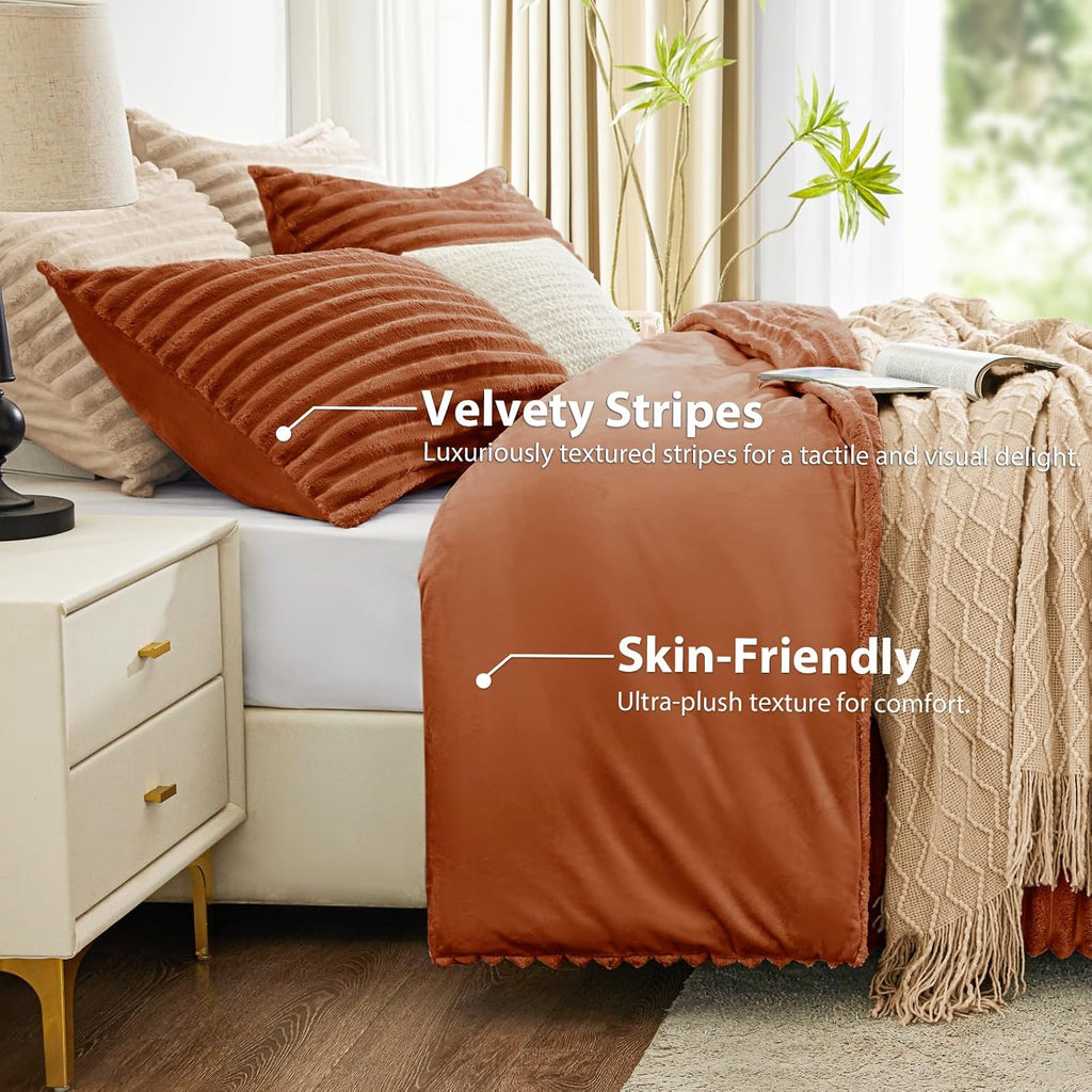 EXQ Home Fluffy Comforter Set Twin Size,2 Pieces Bed Set,Terracotta