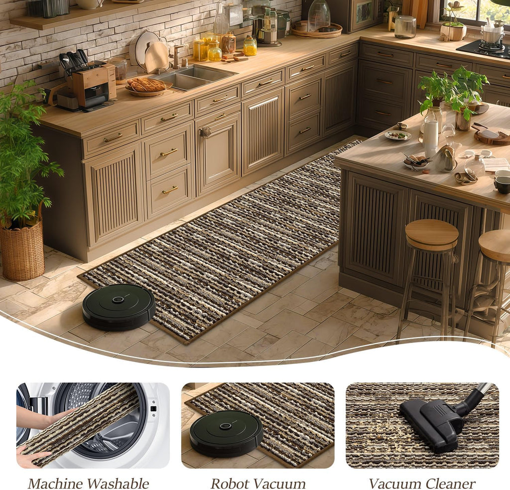 BSICPRO Kitchen Rugs Sets of 2, Non Slip Kitchen Mats for Floor, Brown