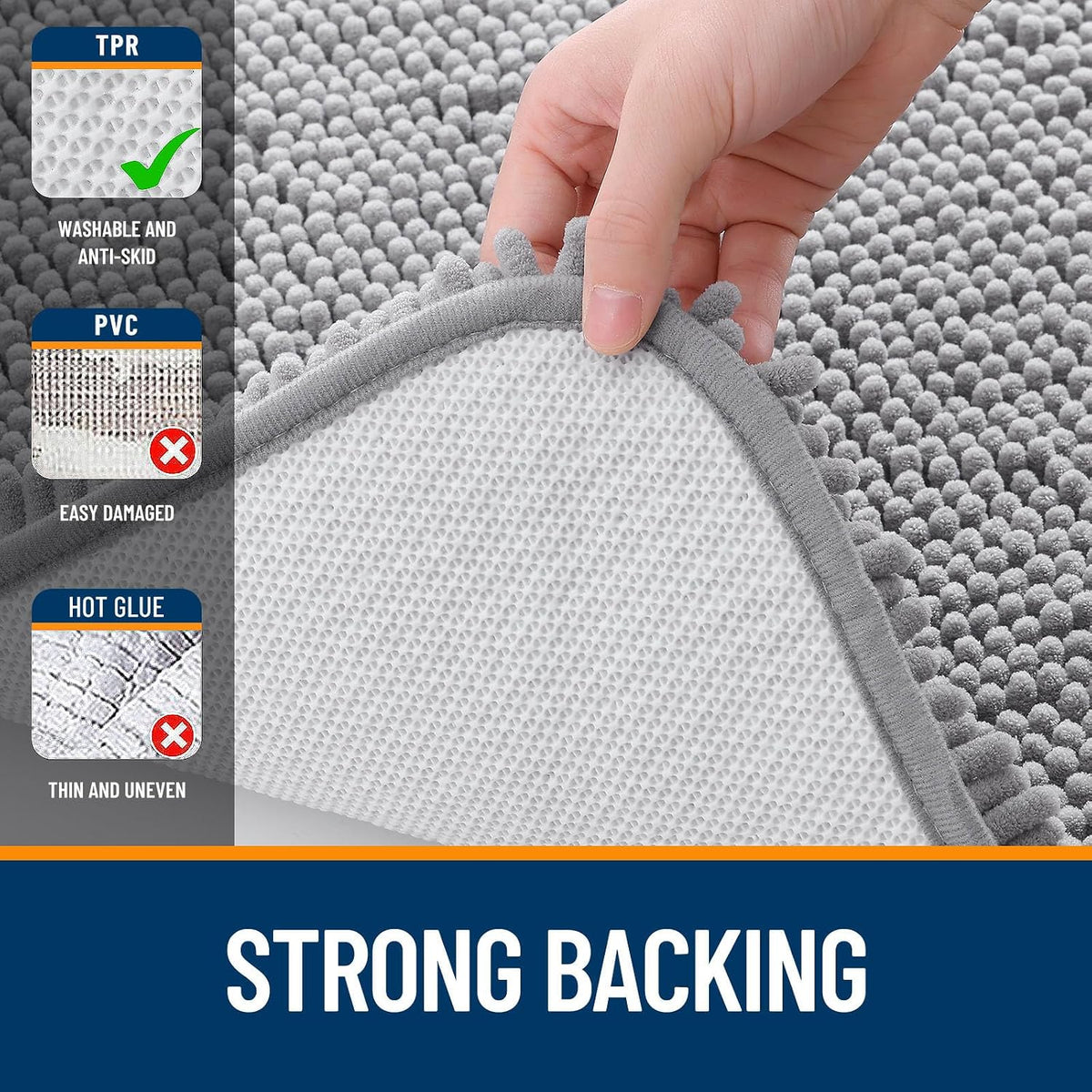 OLANLY Chenille Bathroom Rugs Sets 3 Piece, 30"x20"+24"x16"+24"x20", Grey