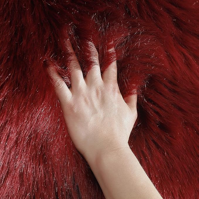 linmopm Faux Fur Rug Sheepskin Shag Fluffy Fuzzy Red 3x3 ft Rugs - Image 3