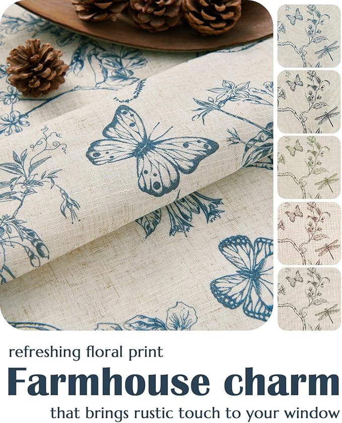 jinchan Floral Linen Curtains for Living Room 84 Inch Length Butterfly Curtain - Image 8