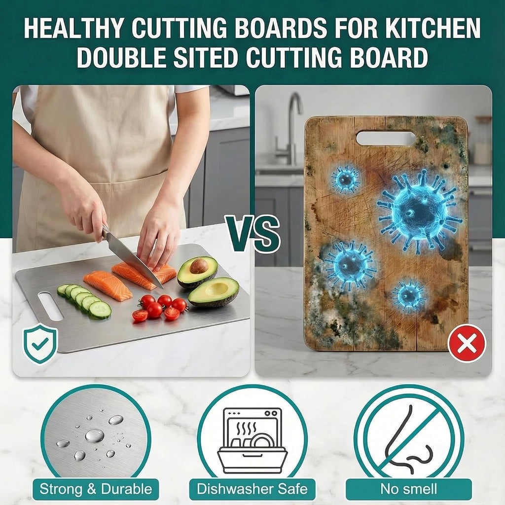 Katori Titanium Cutting Board for Kitchen, 100% Pure Titanium Cutting Boards, Double Sided Non Toxic Titanware Chopping Board for Cutting Meat Vegetable Fruit,Dishwasher Safe(S+L+XXL)