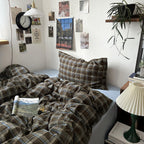 MKXI Full Size Blue, Brown & Green Buffalo Plaid Duvet Cover Set - 3 Piece Vintage Aesthetic Bedding Set, 100% Washed Cotton, Minimalist Design, Soft & Breathable Duvet Cover with Zipper Closure