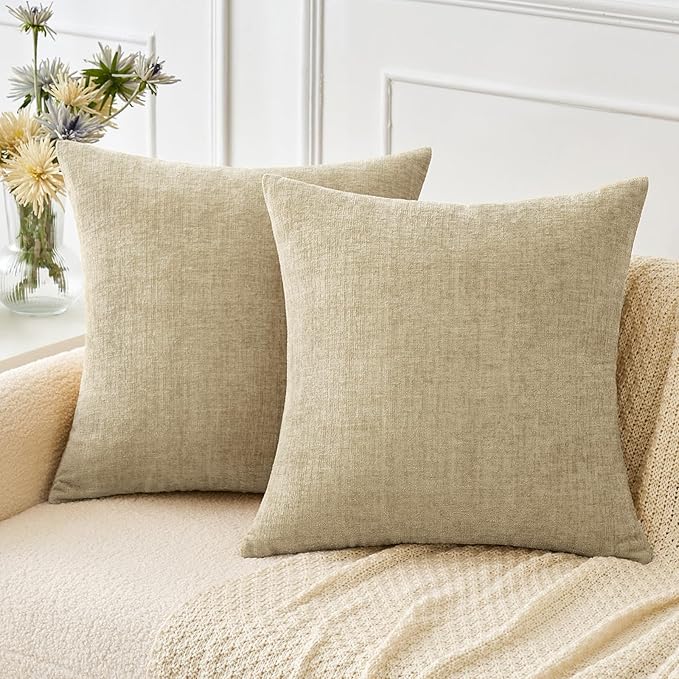 MIULEE Pack of 2 Beige Throw Pillow Covers 20x20 Inch Soft Chenille Pillow by MIULEE
