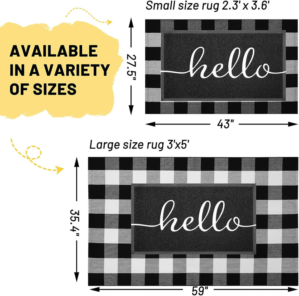 KILOCOCO Buffalo Plaid Checkered Rug 3x5 ft Black White Front Door Rug