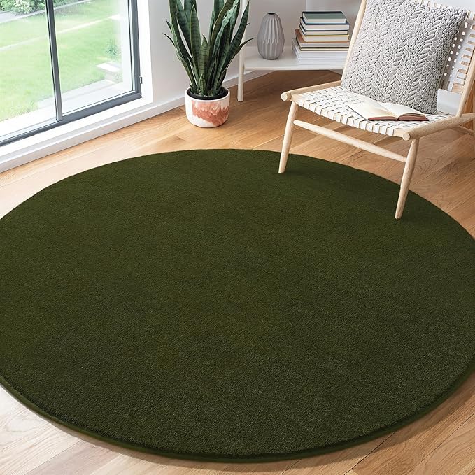 Amearea Olive Green Round Area Rugs 5ft Washable Circle Rugs - Image 2