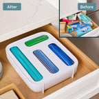 YouCopia StoraBag Drawer Food Bags Dispenser, 4-Slot, Plastic Sandwich Bag Organizer for Kitchen Storage, White
