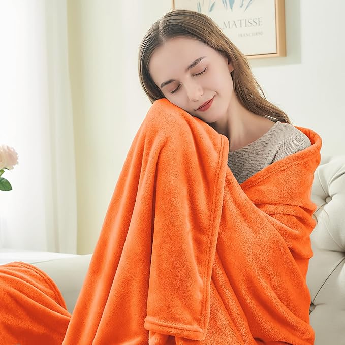 BEDELITE Orange Throw Blanket for Couch & Bed, Luxury Plush Cozy Fleece Blanket - Image 2