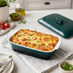 Large Baking Dish with Lid,5.5 Quart Lasagna Pan with Lid, 13.5x9 inch Ceramic Casserole Dish with Lid, Microwave, Dishwasher Safe