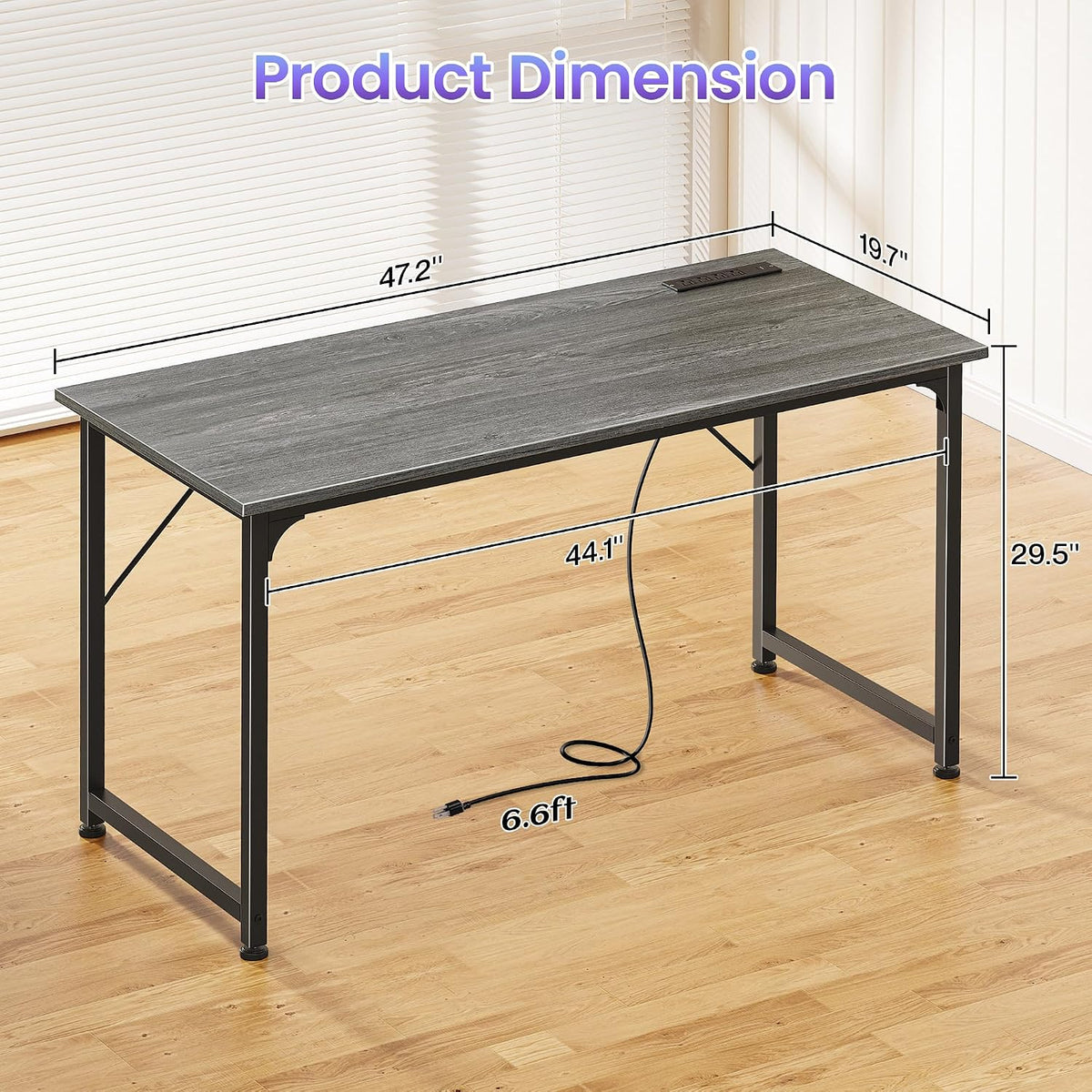 PRAISUN 47 X 20 Inch Computer Desk, Power Outlets, USB-C, Grey