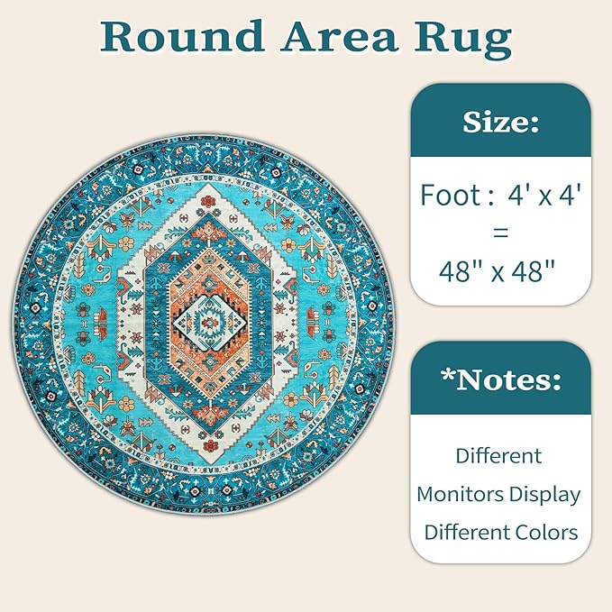 SERISSA Boho Round Area Rug, 4ft Washable Non-Slip Circle Rug, Ultra Soft - Image 6