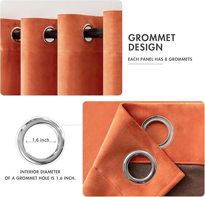 MIULEE Orange Velvet Curtains 96 Inch Length - Image 2