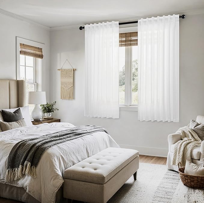 MIULEE White Linen Curtains Short 63 Inch Long 2 Panels - Image 6