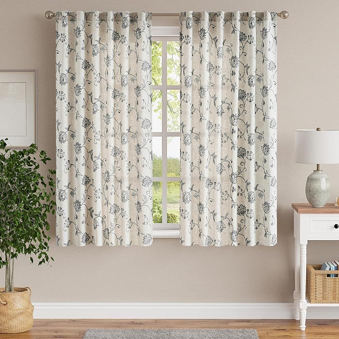 Jinchan Linen Floral Curtains 63 Inch Length - Image 2