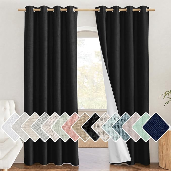 NICETOWN Vintage Open Linen Weave Flax Thermal Black Curtains by NICETOWN