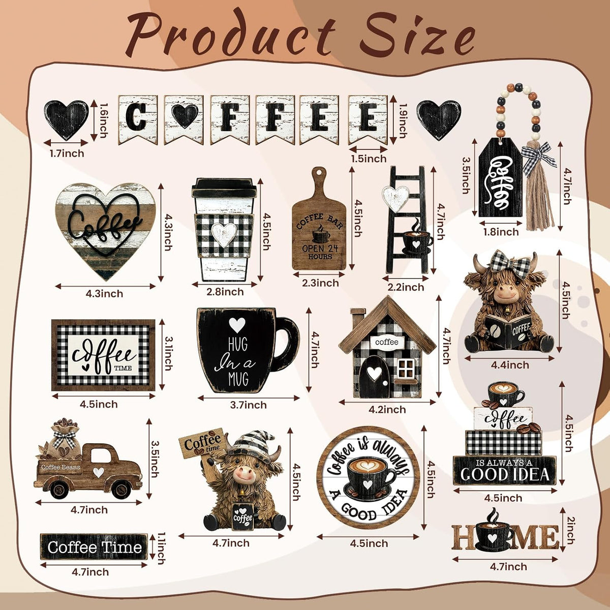 Mifoci 17 Pcs Coffee Tiered Tray Decor Farmhouse Wooden Bar Signs