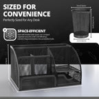 Flexzion Desk Caddy Organizer Set (Black) - Metal Mesh Desktop Caddy with Drawers, 6 Compartments, and Pencil Holder for Women & Men - Desktop Organizer and Storage for Work or Office Supplies