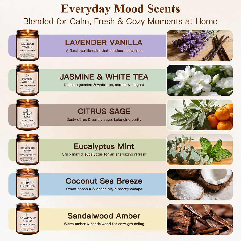 Scented Candles for Home, 6-Pack Soy Candle Gift Set, Up to 300 Hours