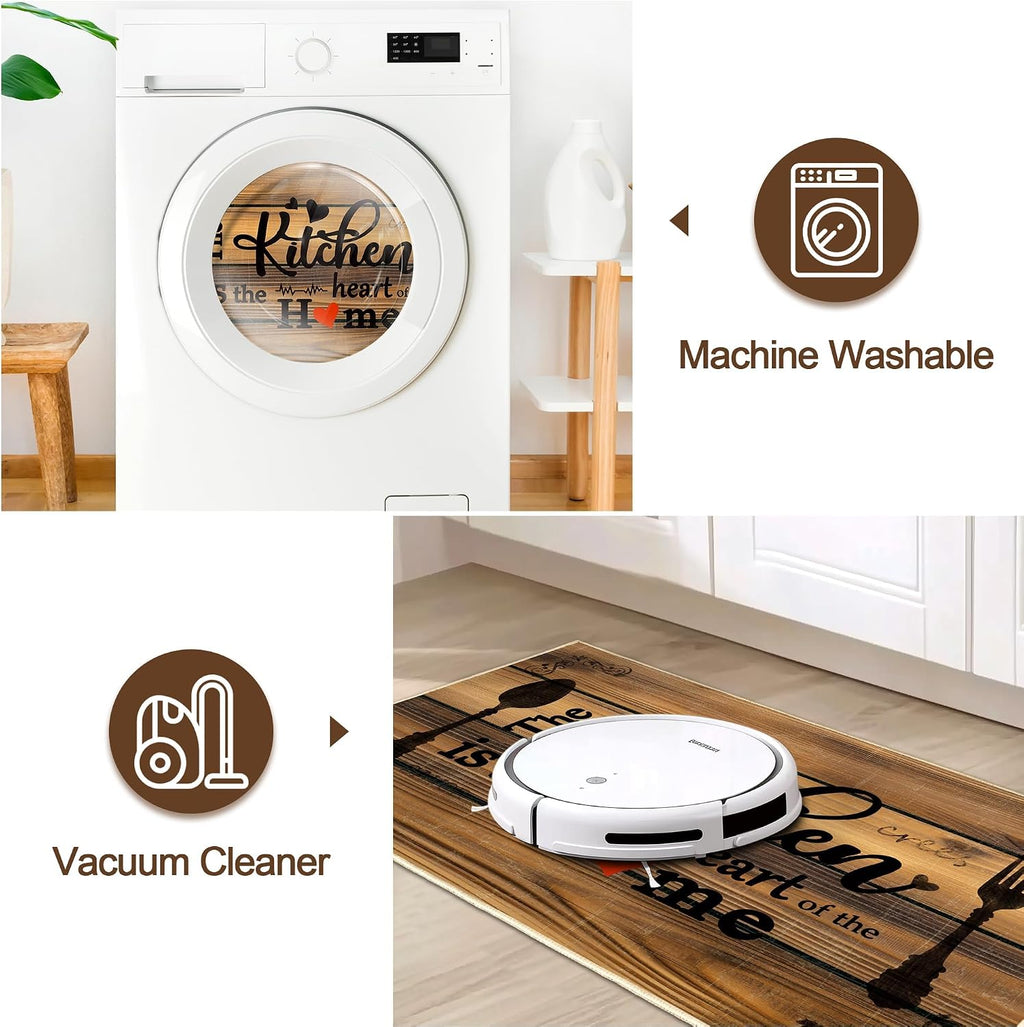 Non Slip Kitchen Mats for Floor Washable Kitchen Rugs Sets of 3, Brown