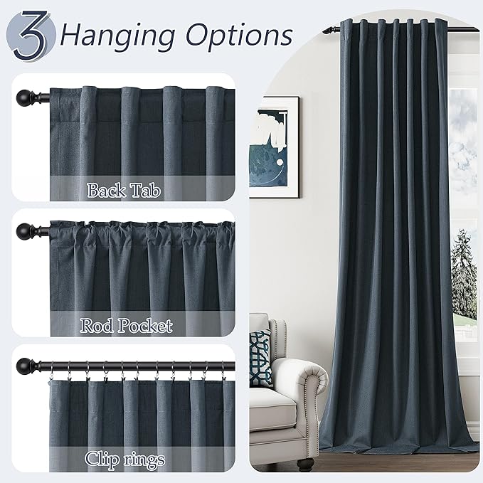 Guken 100% Blackout Linen Curtains 120 Inch Length 2 Panels Set - Image 6