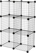 Amazon Basics 6-Cube Wire Grid Stackable Storage Organizer, Metal Shelving Unit, No-Tool Assembly, 26"W x 38"H x 12.6"D, Black