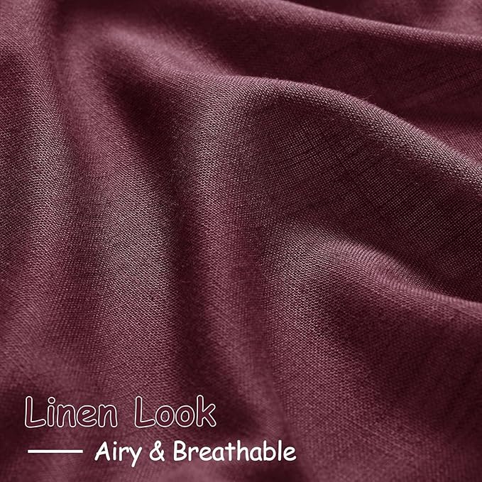 Nanspring Burgundy Linen Curtains 80 Inch Length - Image 4