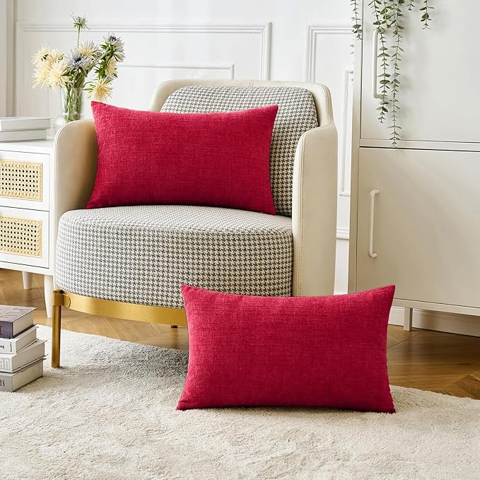 MIULEE Pack of 2 Red Couch Throw Pillow Covers 12x20 Inch Soft Chenille Lumbar - Image 4