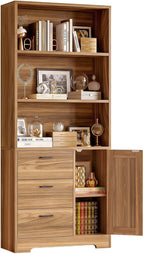 IRONCK 71 in Bookshelf with Doors and Drawers, Industrial Tall Bookcase
